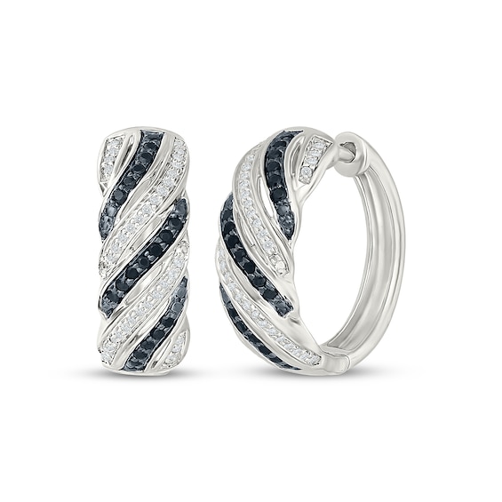 Black & White Diamond Hoop Earrings 1/3 ct tw Sterling Silver