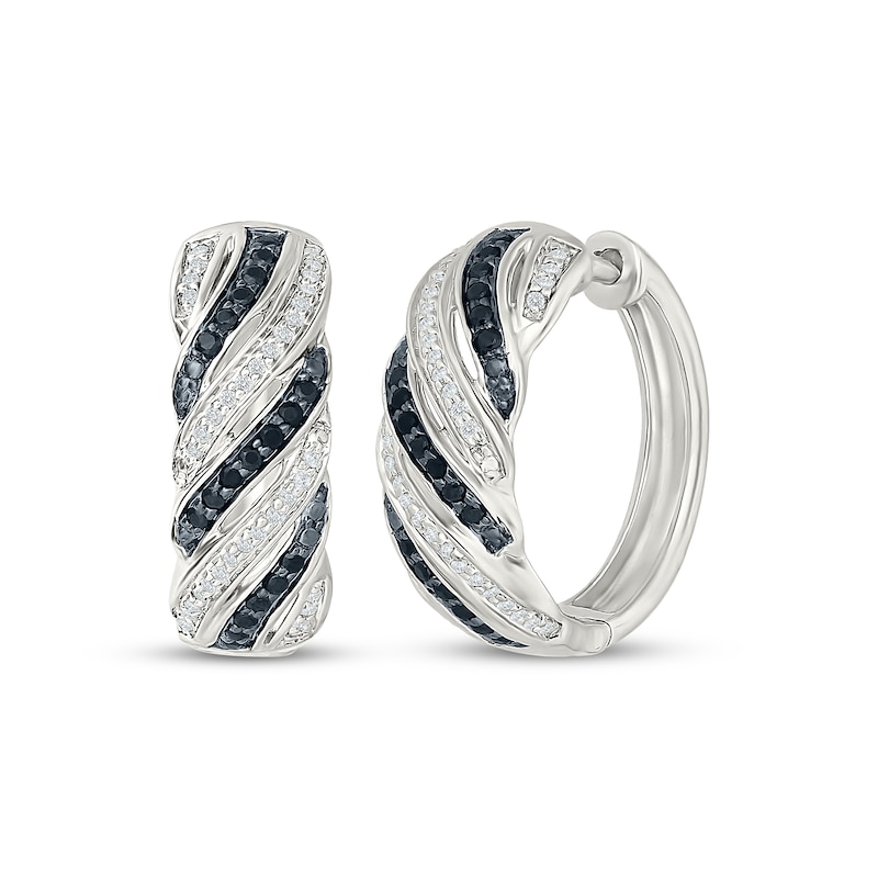 Main Image 1 of Black & White Diamond Hoop Earrings 1/3 ct tw Sterling Silver