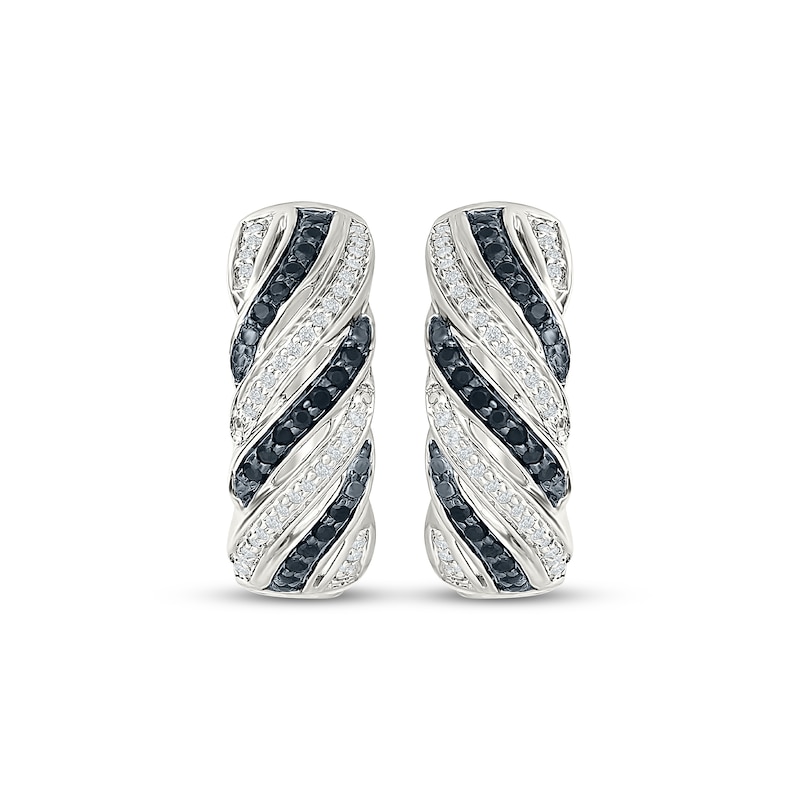 Main Image 2 of Black & White Diamond Hoop Earrings 1/3 ct tw Sterling Silver