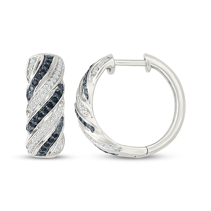 Main Image 3 of Black & White Diamond Hoop Earrings 1/3 ct tw Sterling Silver