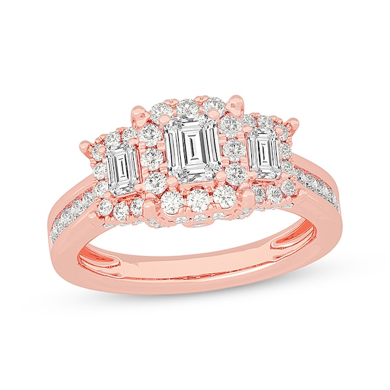 Memories Moments Magic Emerald-Cut Diamond Three-Stone Engagement Ring 1-5/8 ct tw 14K Rose Gold
