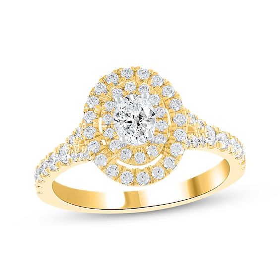 Now + Forever Lab-Grown Diamonds Oval-Cut Double Halo Engagement Ring 1 ct tw 14K Yellow Gold