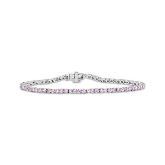Pink & White Lab-Created Sapphire Line Bracelet Sterling Silver 7.5"