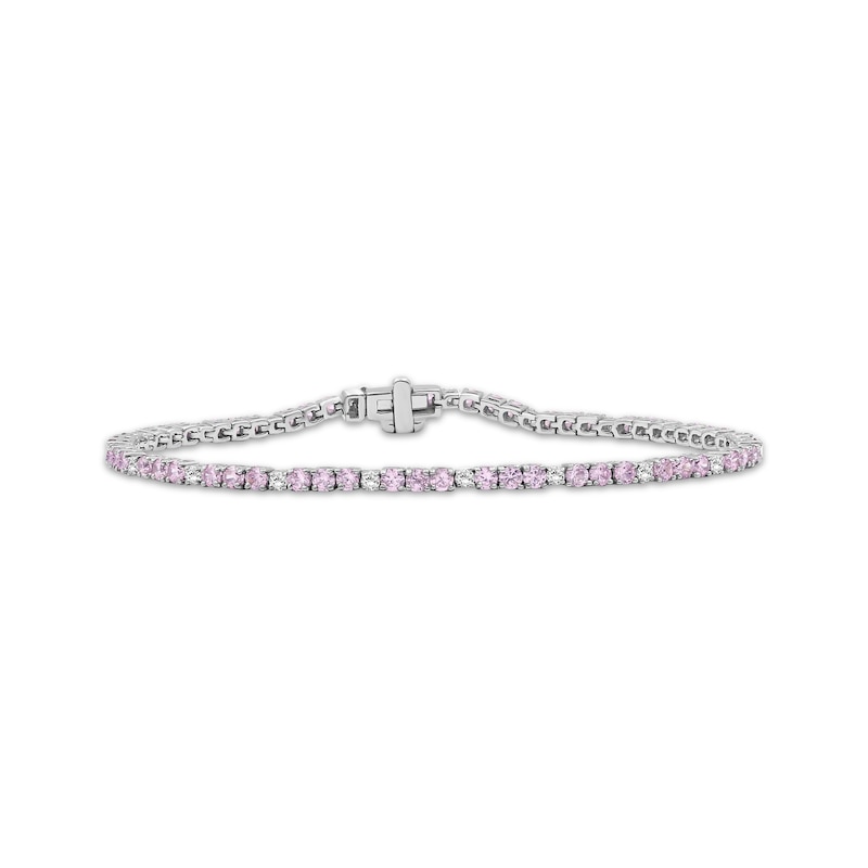 Main Image 1 of Pink & White Lab-Created Sapphire Line Bracelet Sterling Silver 7.5"