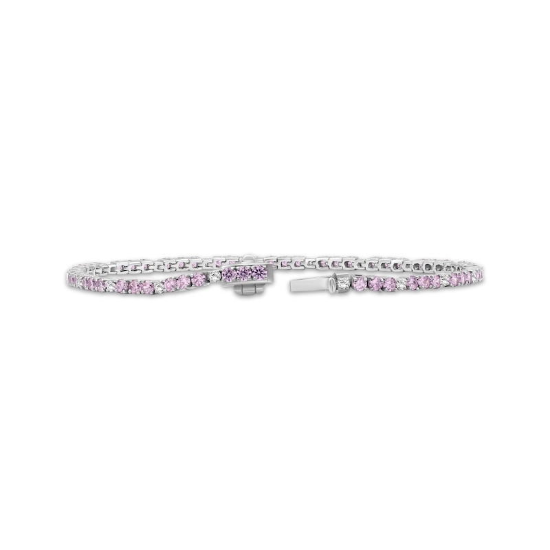 Main Image 2 of Pink & White Lab-Created Sapphire Line Bracelet Sterling Silver 7.5"