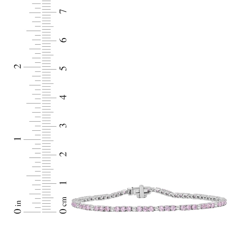Main Image 3 of Pink & White Lab-Created Sapphire Line Bracelet Sterling Silver 7.5"