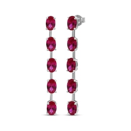 Oval-Cut Lab-Created Ruby Five-Stone Drop Earrings Sterling Silver