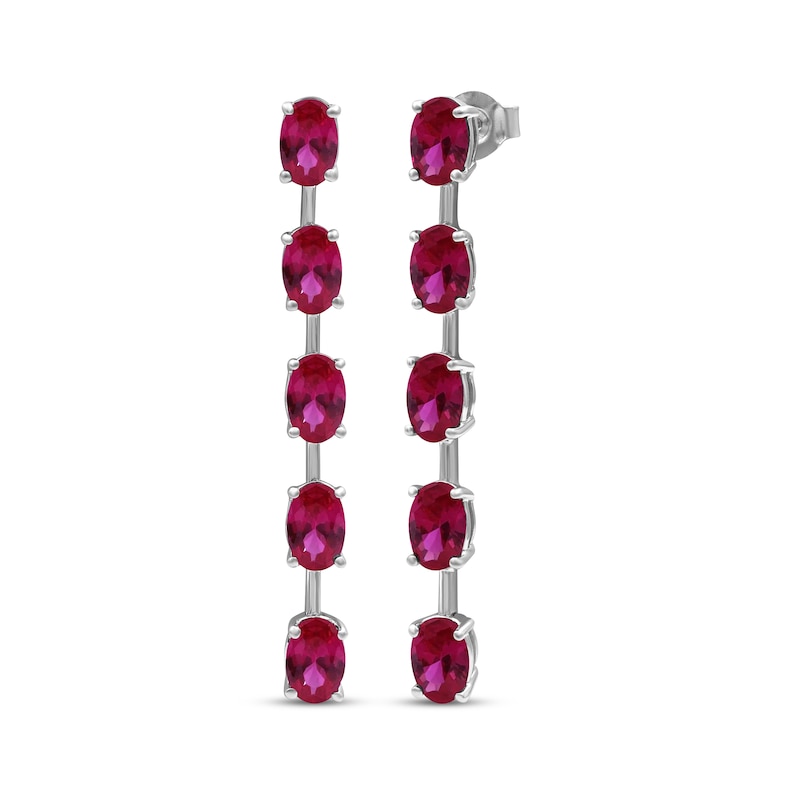 Main Image 1 of Oval-Cut Lab-Created Ruby Five-Stone Drop Earrings Sterling Silver