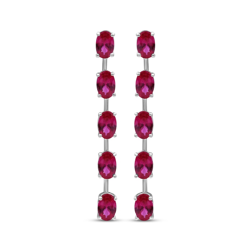 Main Image 2 of Oval-Cut Lab-Created Ruby Five-Stone Drop Earrings Sterling Silver