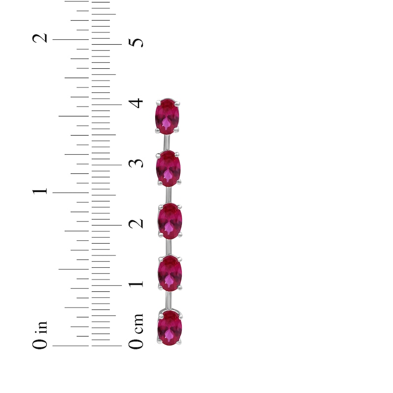 Main Image 3 of Oval-Cut Lab-Created Ruby Five-Stone Drop Earrings Sterling Silver