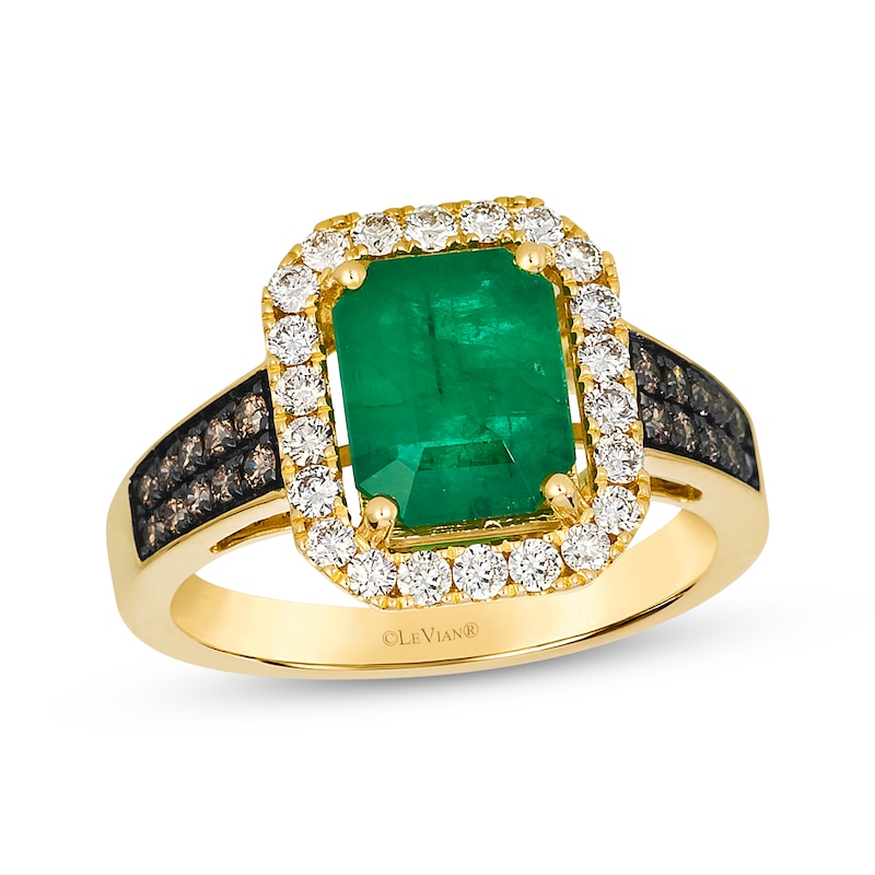 Main Image 1 of Le Vian Vault Emerald-Cut Emerald Ring 5/8 ct tw Diamonds 14K Honey Gold