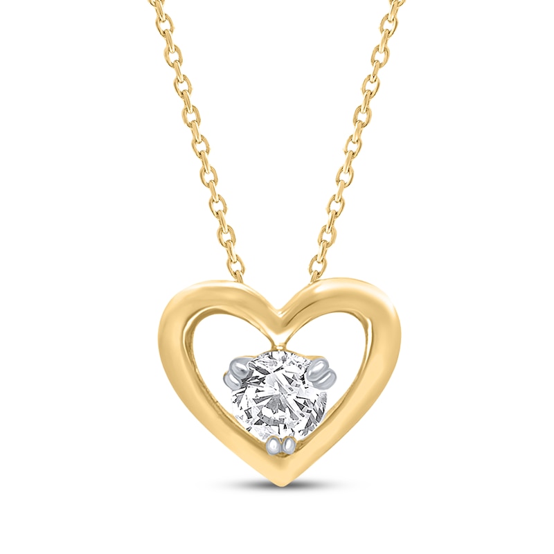 Main Image 1 of KAY Lab-Grown Diamonds Round-Cut Solitaire Heart Necklace 1/2 ct tw 10K Yellow Gold 18" (F/SI2)