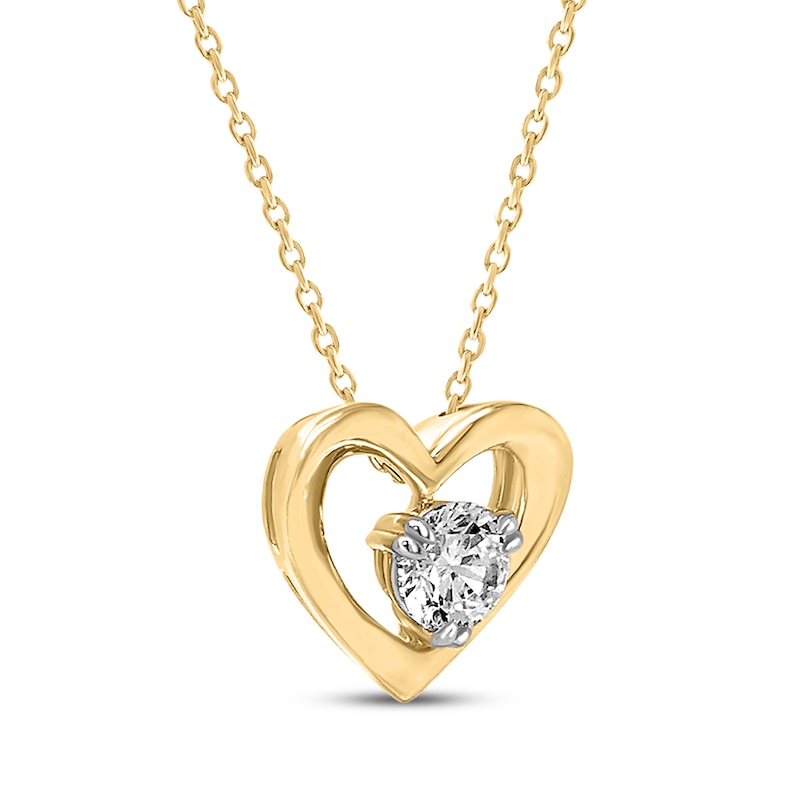 Main Image 2 of KAY Lab-Grown Diamonds Round-Cut Solitaire Heart Necklace 1/2 ct tw 10K Yellow Gold 18" (F/SI2)