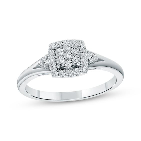Multi-Diamond Cushion Halo Promise Ring 1/5 ct tw Sterling Silver