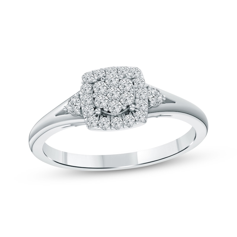 Main Image 1 of Multi-Diamond Cushion Halo Promise Ring 1/5 ct tw Sterling Silver