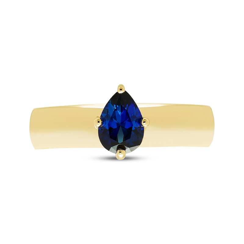 Main Image 3 of STUDIO BY KAY Pear-Shaped Blue Lab-Created Sapphire Solitaire Wide Band Ring 24K Yellow Gold Vermeil Sterling Silver