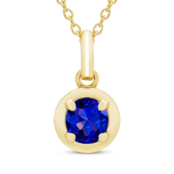 STUDIO BY KAY Round-Cut Blue Lab-Created Sapphire Solitaire Necklace 24K Yellow Gold Vermeil Sterling Silver 18"