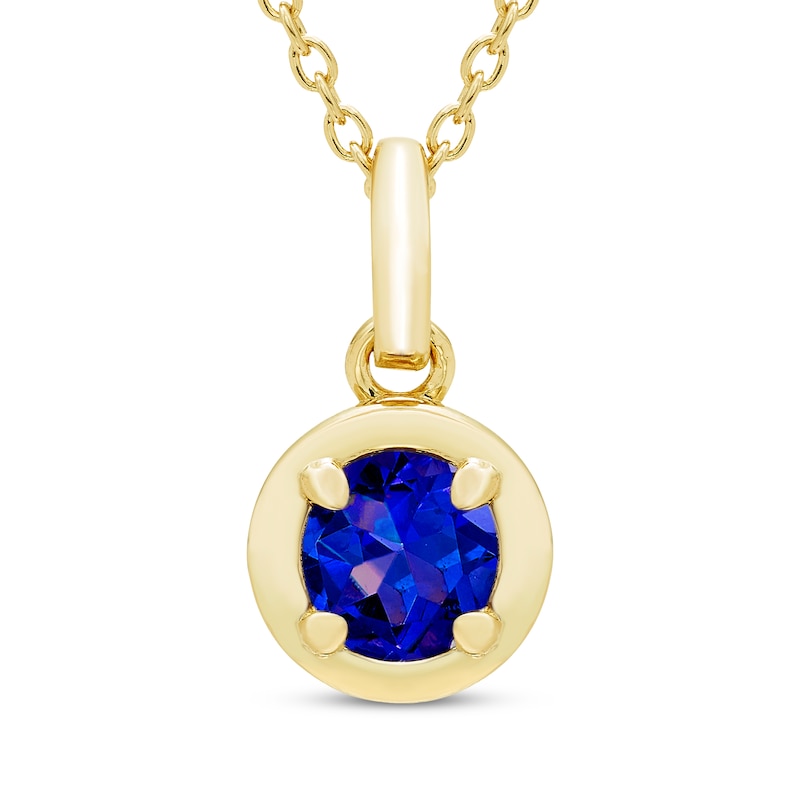 Main Image 1 of STUDIO BY KAY Round-Cut Blue Lab-Created Sapphire Solitaire Necklace 24K Yellow Gold Vermeil Sterling Silver 18"