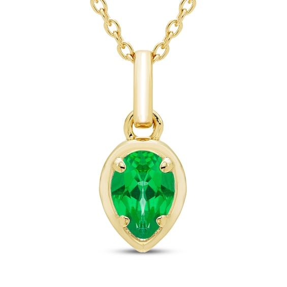 STUDIO BY KAY Pear-Shaped Lab-Created Emerald Solitaire Necklace 24K Yellow Gold Vermeil Sterling Silver 18"