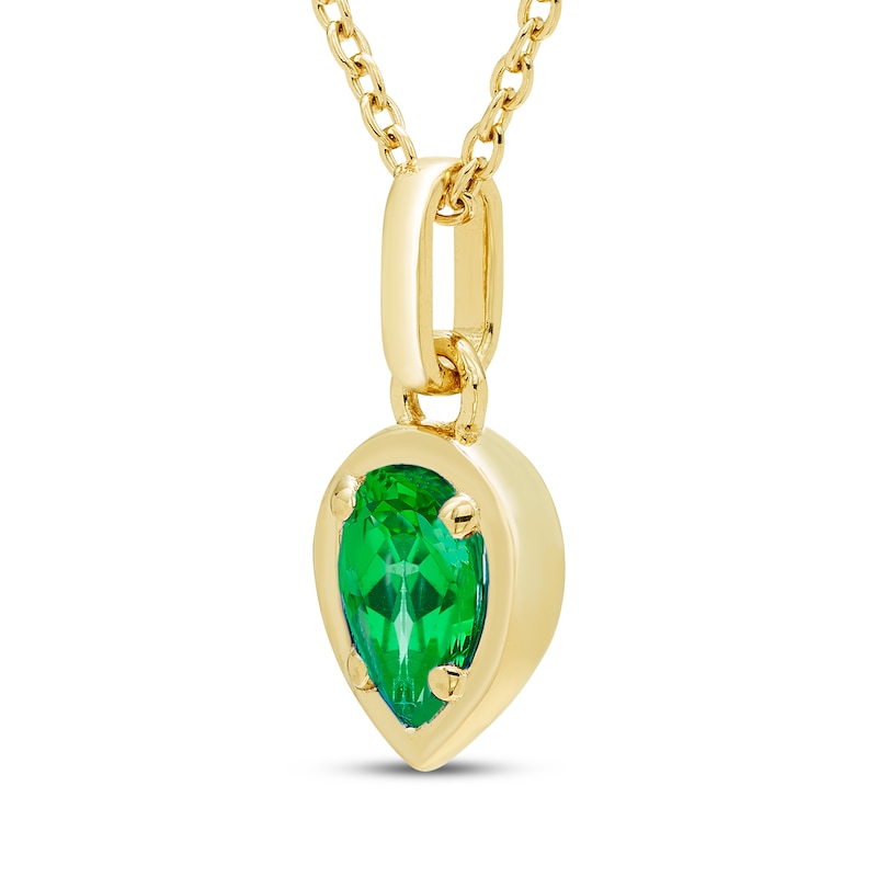 Main Image 2 of STUDIO BY KAY Pear-Shaped Lab-Created Emerald Solitaire Necklace 24K Yellow Gold Vermeil Sterling Silver 18"