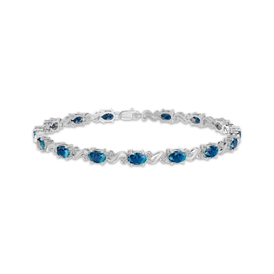 Oval-Cut Swiss Blue Topaz & Diamond Accent Link Bracelet Sterling Siver 7.25"
