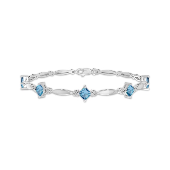 Square-Cut Swiss Blue Topaz & White Lab-Created Sapphire Link Bracelet 7"