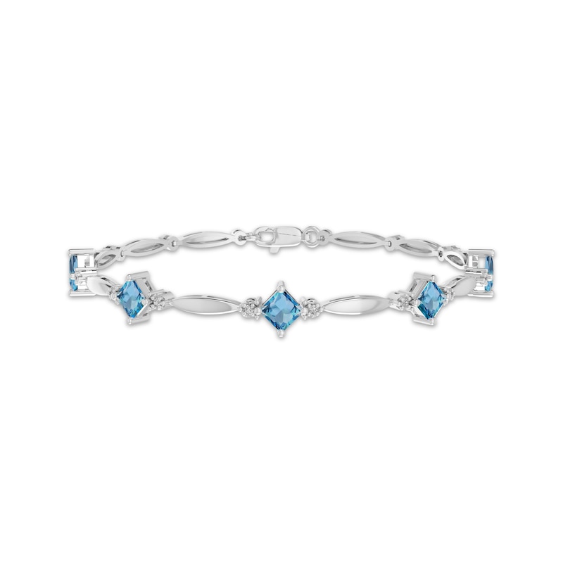 Main Image 1 of Square-Cut Swiss Blue Topaz & White Lab-Created Sapphire Link Bracelet 7"