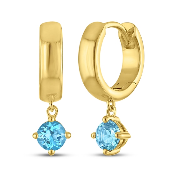 STUDIO BY KAY Round-Cut Swiss Blue Topaz Solitaire Hoop Drop Earrings 24K Yellow Gold Vermeil Sterling Silver