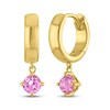 Thumbnail Image 1 of STUDIO BY KAY Round-Cut Pink Lab-Created Sapphire Solitaire Hoop Drop Earrings 24K Yellow Gold Vermeil Sterling Silver