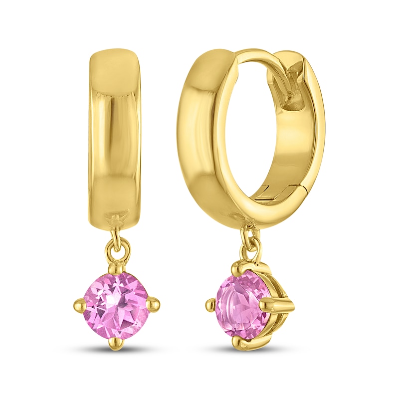 Main Image 1 of STUDIO BY KAY Round-Cut Pink Lab-Created Sapphire Solitaire Hoop Drop Earrings 24K Yellow Gold Vermeil Sterling Silver