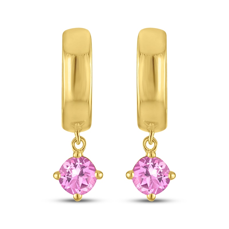 Main Image 2 of STUDIO BY KAY Round-Cut Pink Lab-Created Sapphire Solitaire Hoop Drop Earrings 24K Yellow Gold Vermeil Sterling Silver
