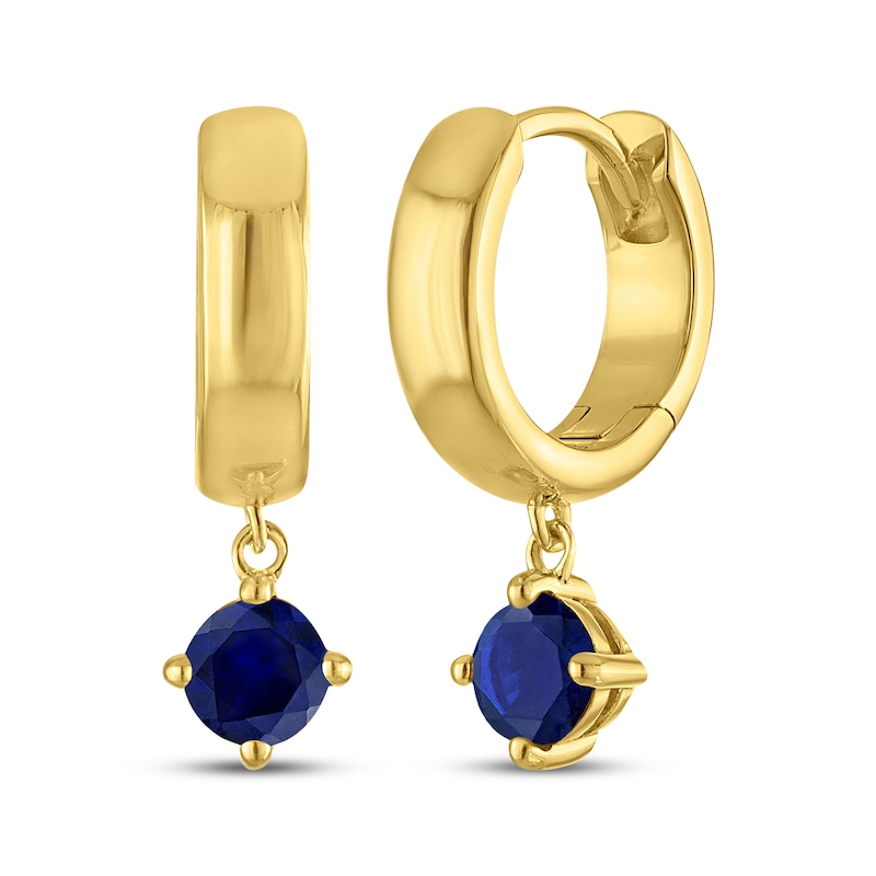 Main Image 1 of STUDIO BY KAY Round-Cut Blue Lab-Created Sapphire Solitaire Hoop Drop Earrings 24K Yellow Gold Vermeil Sterling Silver