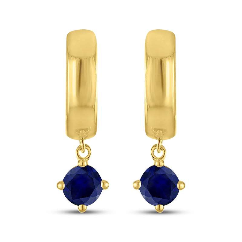 Main Image 2 of STUDIO BY KAY Round-Cut Blue Lab-Created Sapphire Solitaire Hoop Drop Earrings 24K Yellow Gold Vermeil Sterling Silver