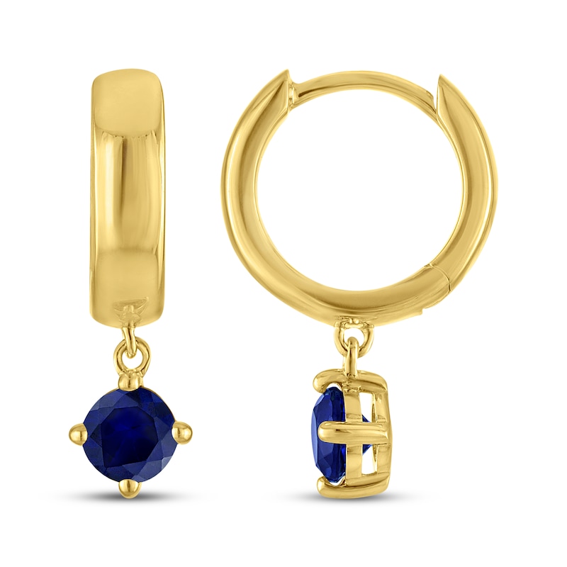 Main Image 3 of STUDIO BY KAY Round-Cut Blue Lab-Created Sapphire Solitaire Hoop Drop Earrings 24K Yellow Gold Vermeil Sterling Silver
