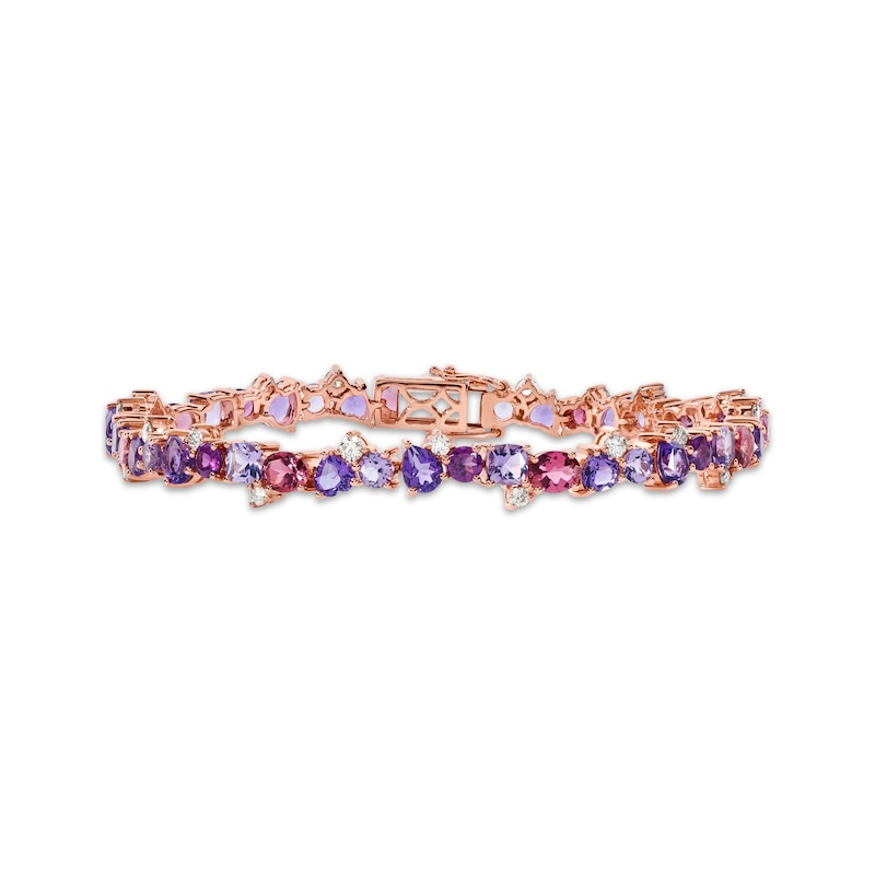 Main Image 1 of Le Vian Pretty in Pink Amethyst, Pink Tourmaline & Rhodolite Garnet Bracelet 7/8 ct tw Diamonds 14K Strawberry Gold 7"
