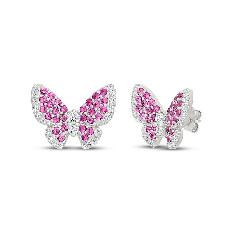 Main Image 1 of Pink & White Lab-Created Sapphire Butterfly Earrings Sterling Silver