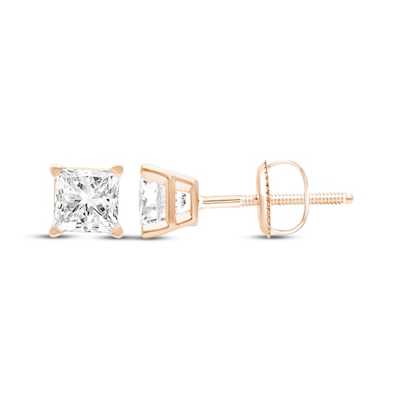 KAY Lab-Grown Diamonds Certified Princess-Cut Solitaire Stud Earrings 3/4 ct tw 14K Rose Gold (F/VS2)