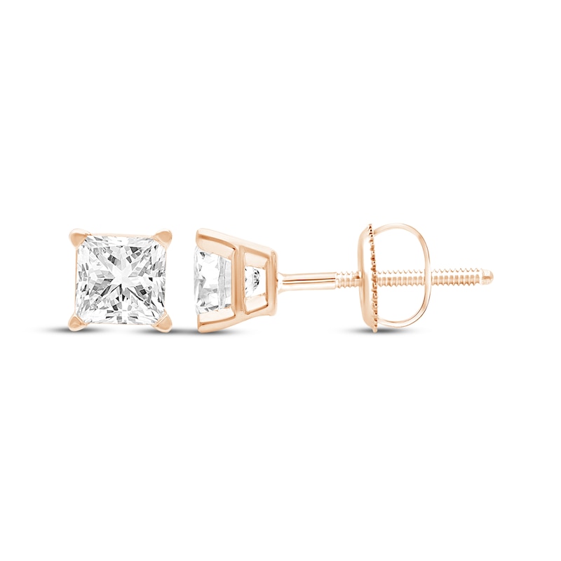 Main Image 1 of KAY Lab-Grown Diamonds Certified Princess-Cut Solitaire Stud Earrings 3/4 ct tw 14K Rose Gold (F/VS2)