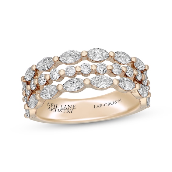 Neil Lane Artistry Lab-Grown Diamond Certified Marquise & Round-Cut Three-Row Anniversary Ring 1-3/4 ct tw 14K Yellow Gold