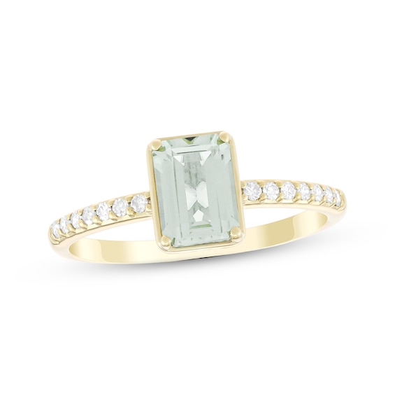 KAY Lab-Grown Diamonds Emerald-Cut Natural Green Quartz Ring 1/10 ct tw 10K Yellow Gold