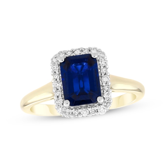 KAY Lab-Grown Diamonds Emerald-Cut Blue Lab-Created Sapphire Ring 1/5 ct tw 10K Yellow Gold