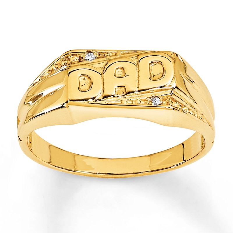 Men's Dad Ring Diamond Accents 14K Yellow Gold