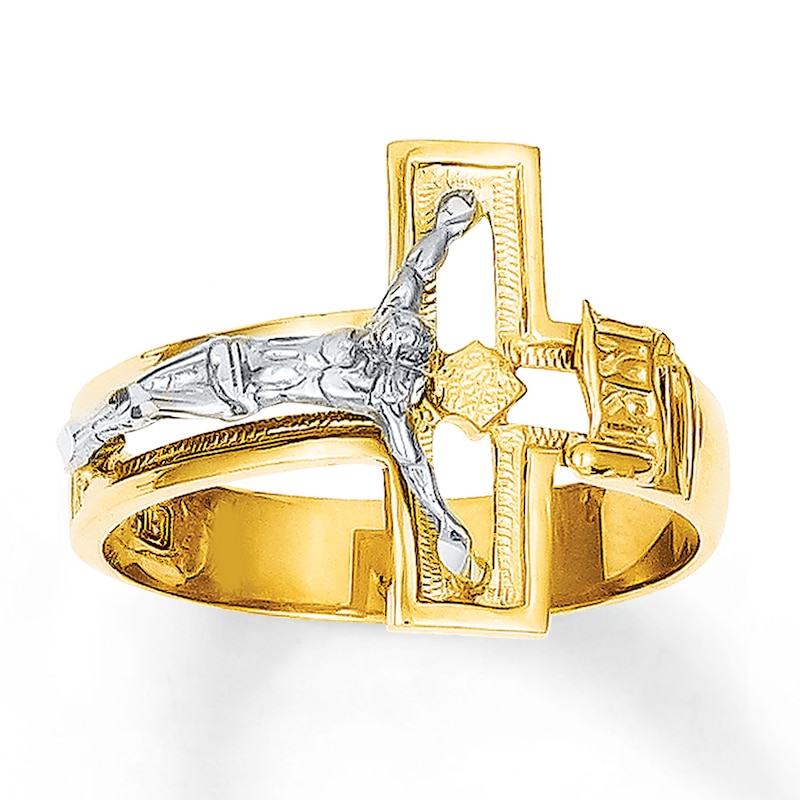 Main Image 1 of Men's Crucifix Ring 14K Two-Tone Gold