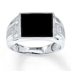 Thumbnail Image 0 of Men's Black Onyx Ring Diamond Accents 14K White Gold
