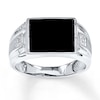 Thumbnail Image 1 of Men's Black Onyx Ring Diamond Accents 14K White Gold