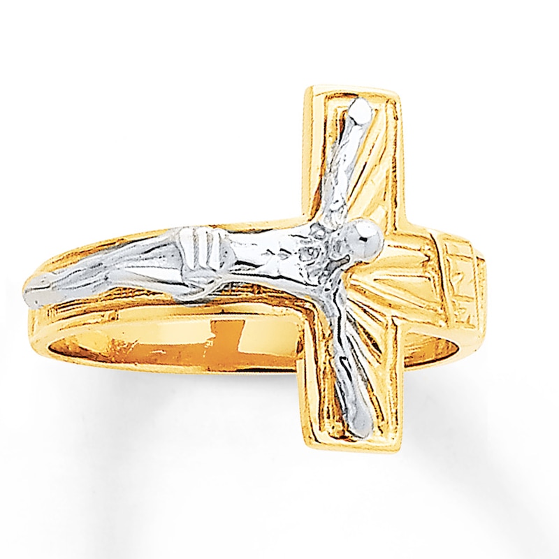 Mens Cross Two Tone Gold and Rhodium Plated Ring 