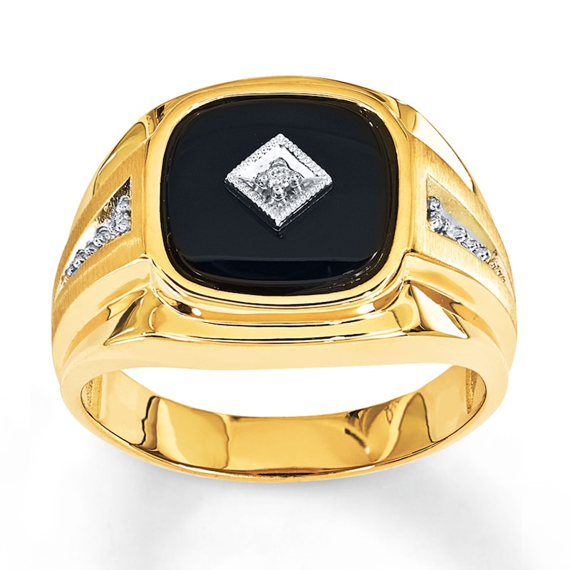 Main Image 1 of Men's Black Onyx Ring Diamond Accents 14K Yellow Gold
