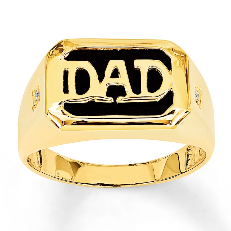 Men's Dad Ring Black Onyx with Diamonds 14K Yellow Gold