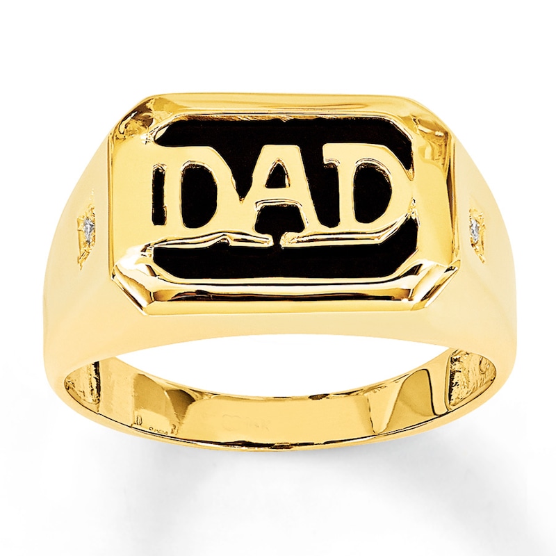 Main Image 1 of Men's Dad Ring Black Onyx with Diamonds 14K Yellow Gold