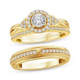 Now + Forever His & Hers Round-Cut Diamond Three-Piece Bridal Set 5/8 ct tw 10K Yellow Gold